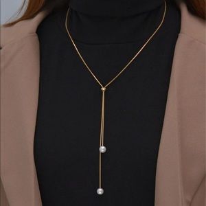 🎉 New Gold & Pearl Bead Adjustable Lariat Necklace